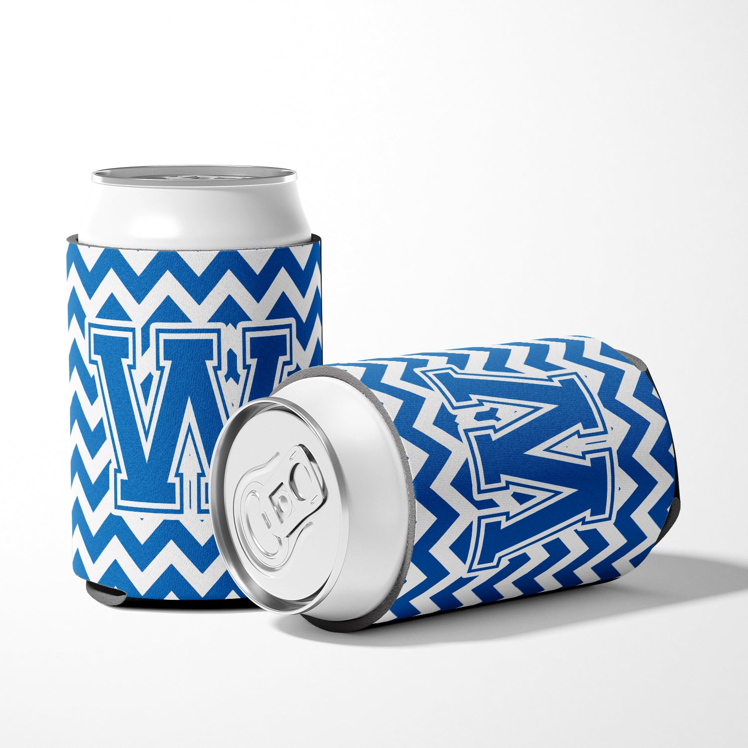 Letter W Chevron Blue and White Can or Bottle Hugger CJ1056-WCC.