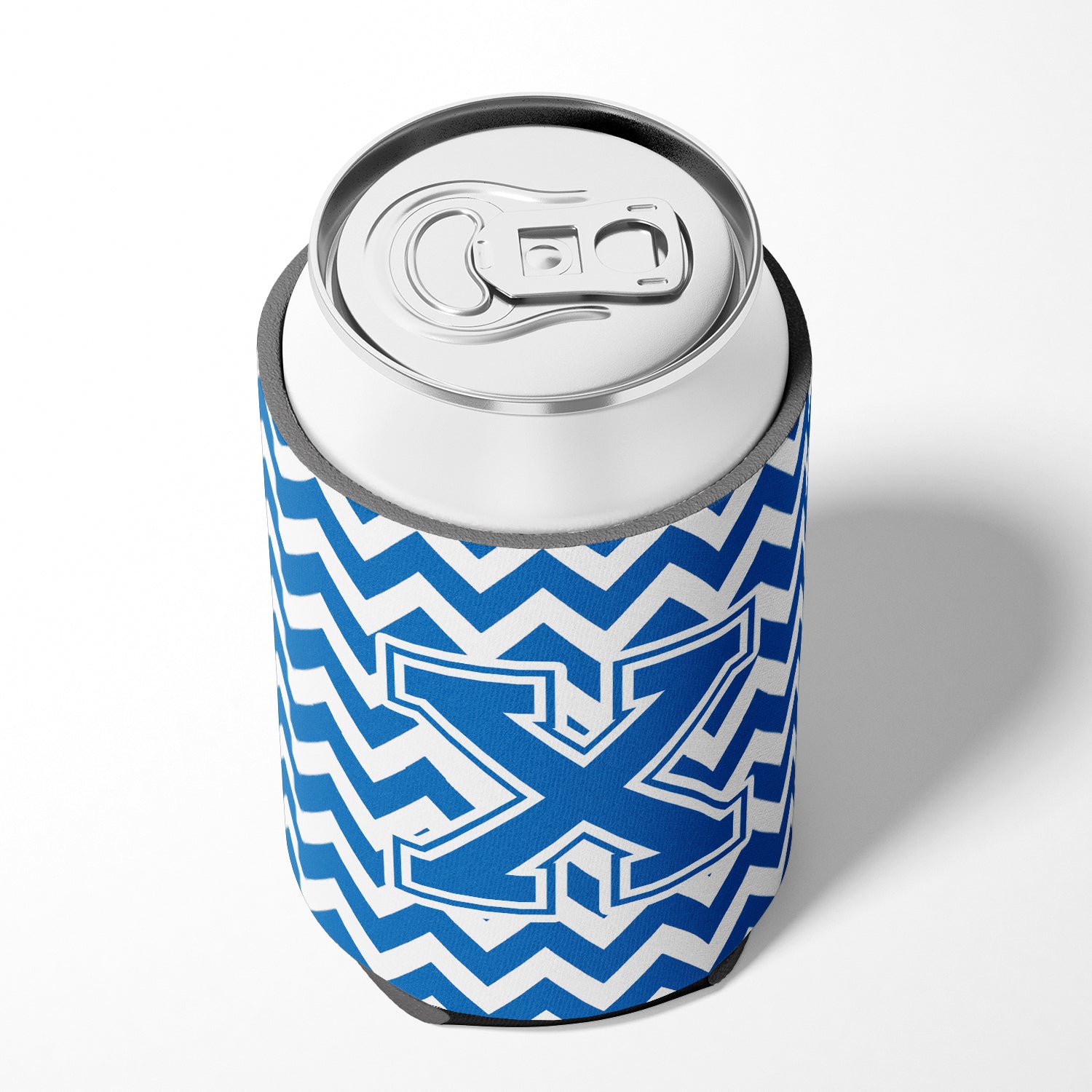 Letter X Chevron Blue and White Can or Bottle Hugger CJ1056-XCC.