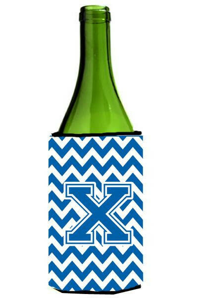 Letter X Chevron Blue and White Wine Bottle Beverage Insulator Hugger CJ1056-XLITERK by Caroline's Treasures