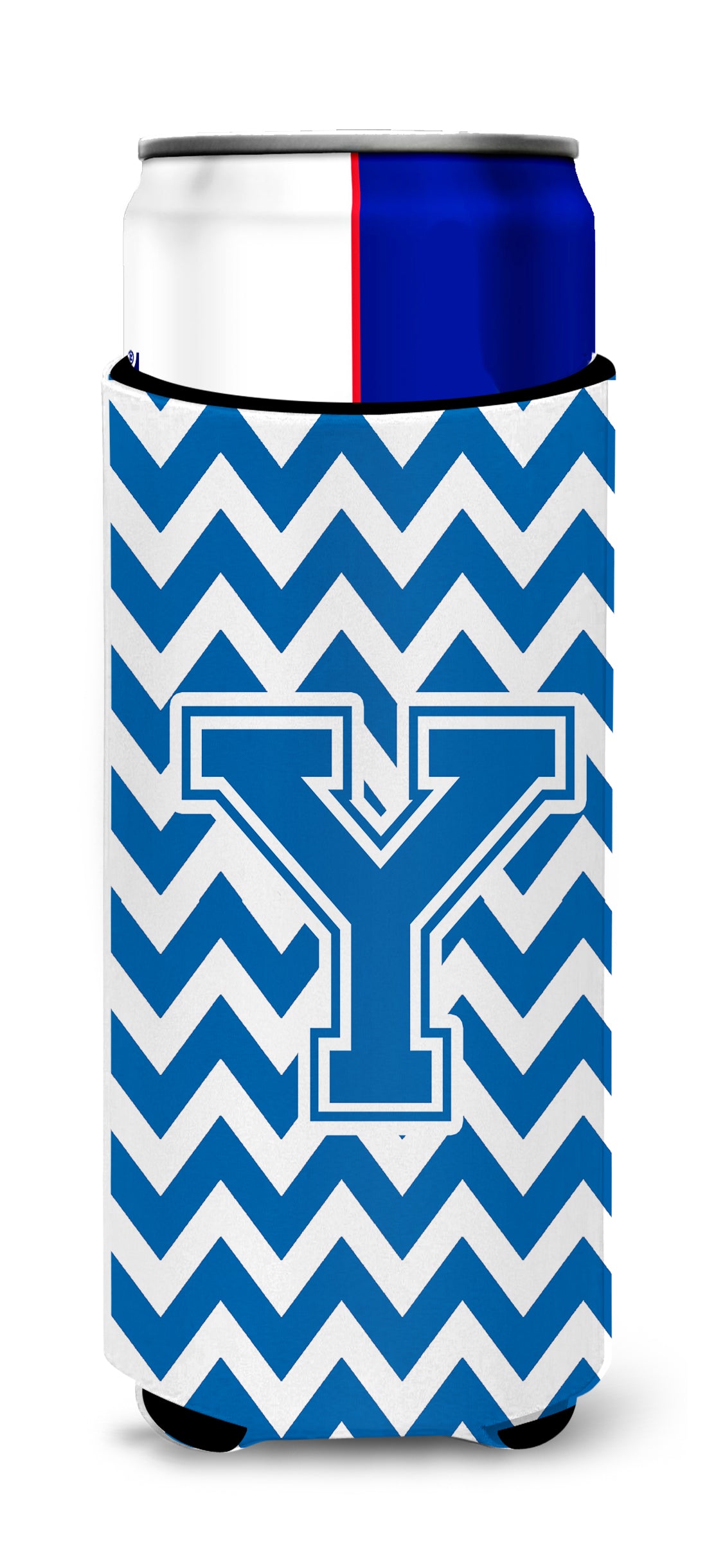 Letter Y Chevron Blue and White Ultra Beverage Insulators for slim cans CJ1056-YMUK