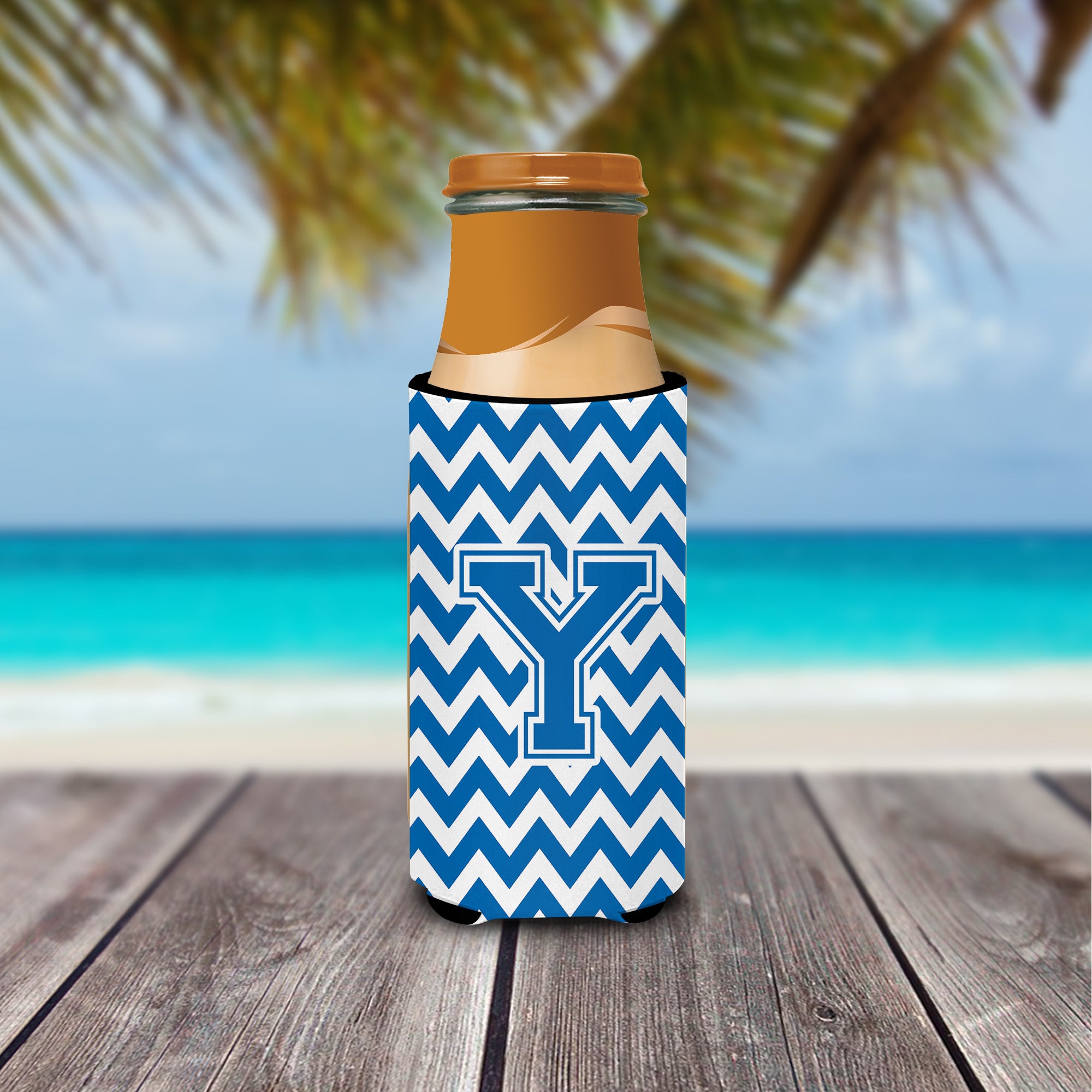 Letter Y Chevron Blue and White Ultra Beverage Insulators for slim cans CJ1056-YMUK.
