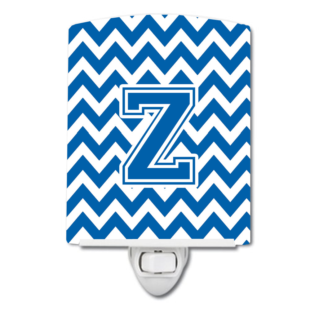 Letter Z Chevron Blue and White Ceramic Night Light CJ1056-ZCNL - the-store.com