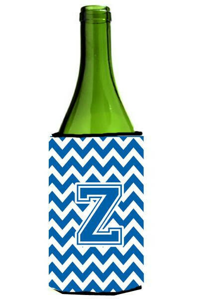 Letter Z Chevron Blue and White Wine Bottle Beverage Insulator Hugger CJ1056-ZLITERK by Caroline&#39;s Treasures