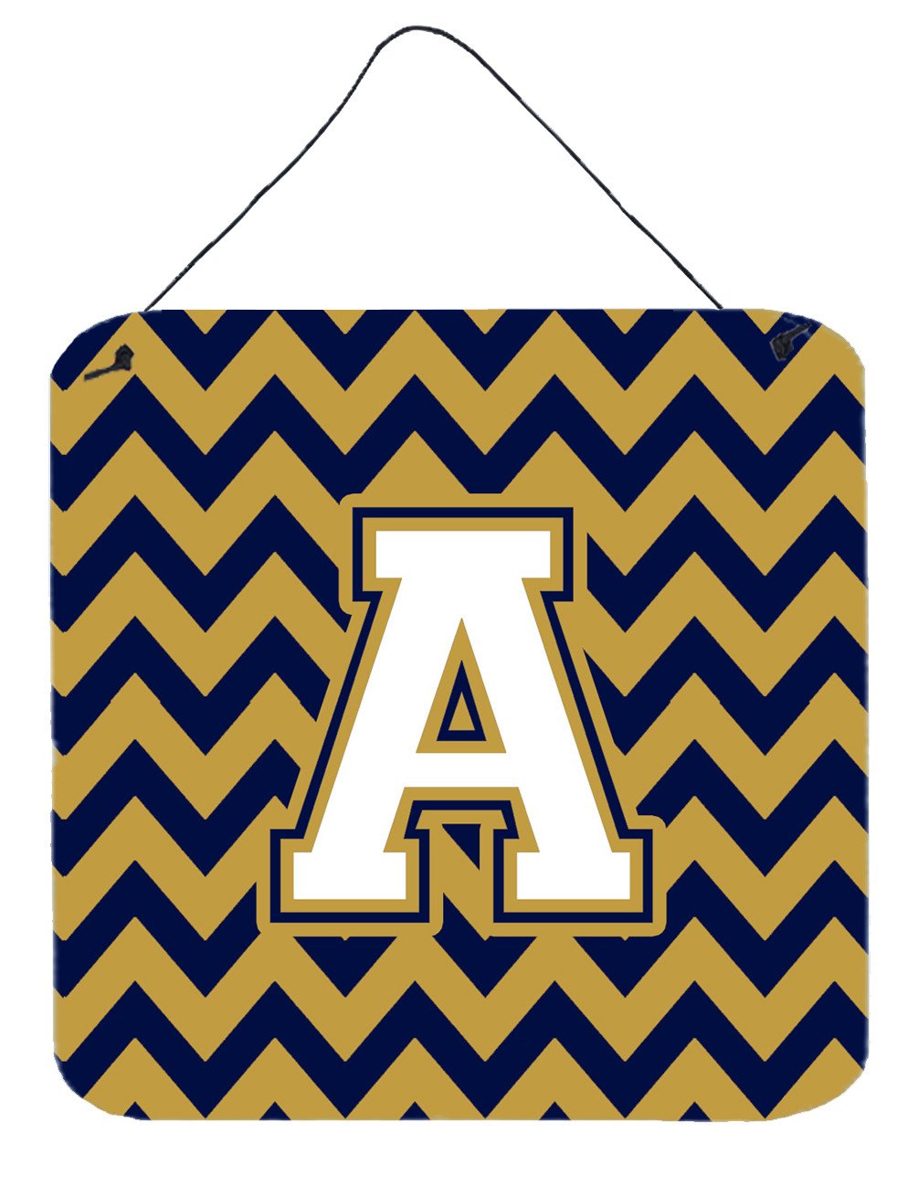 Letter A Chevron Navy Blue and Gold Wall or Door Hanging Prints CJ1057-ADS66 by Caroline's Treasures