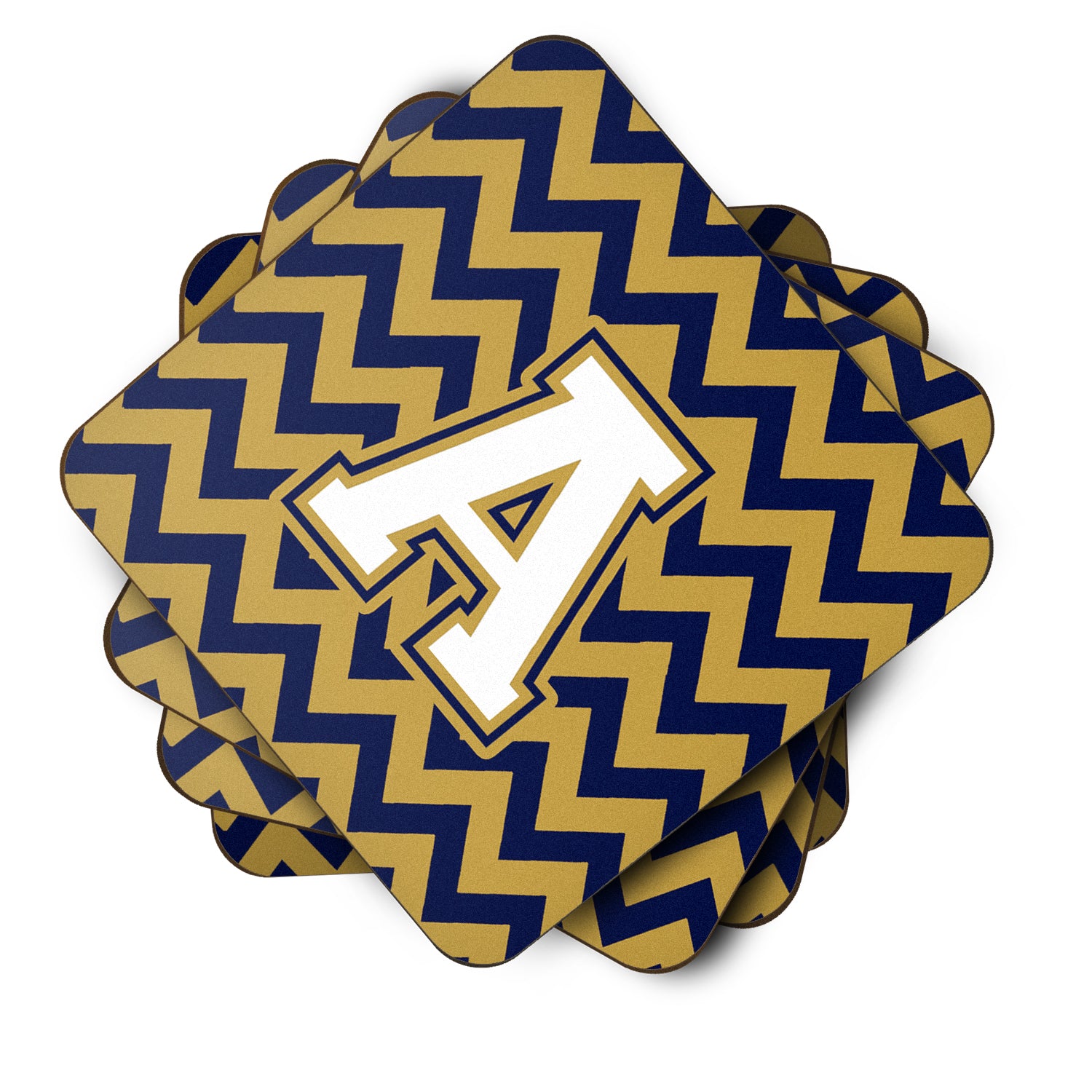 Letter A Chevron Navy Blue and Gold Foam Coaster Set of 4 CJ1057-AFC - the-store.com