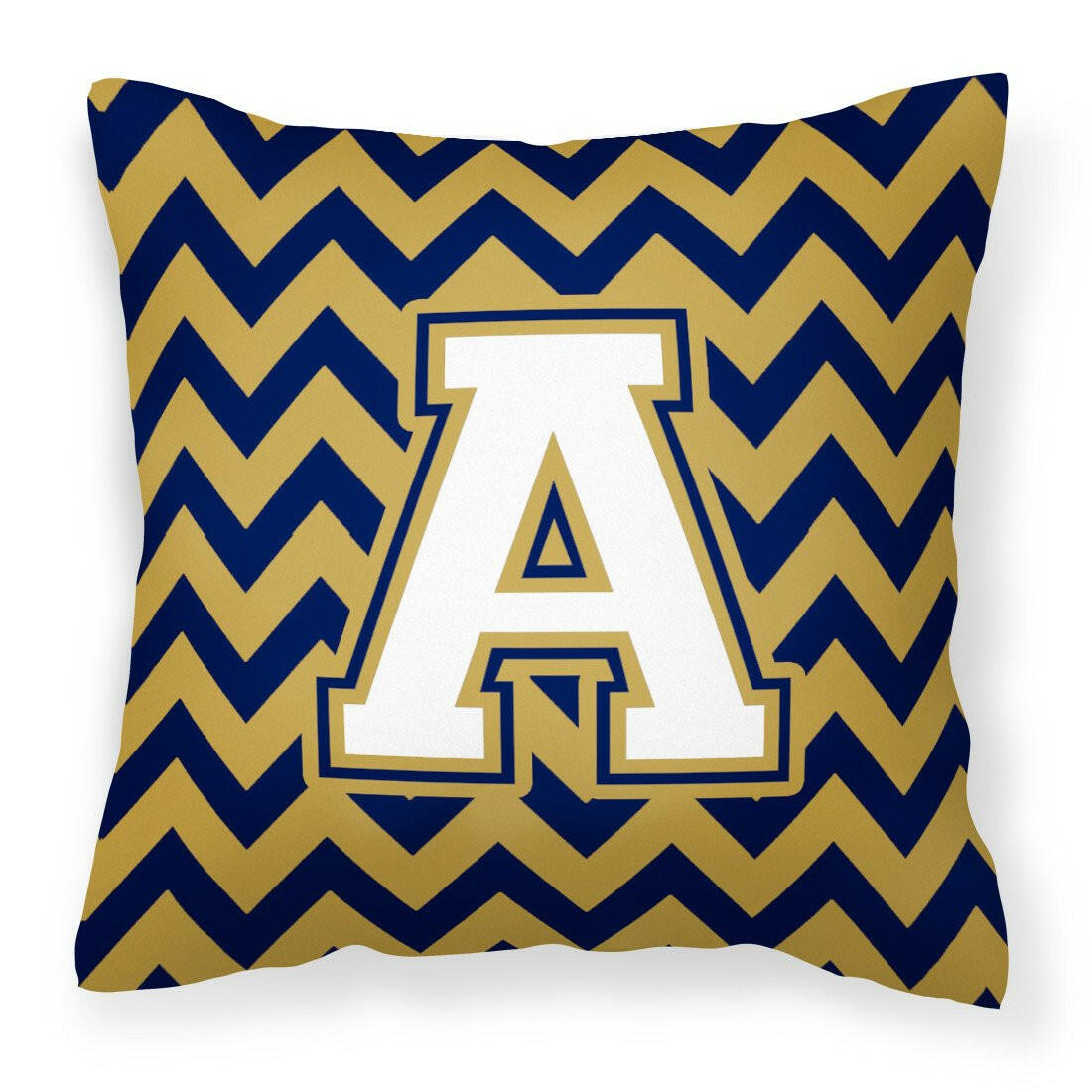 Letter A Chevron Navy Blue and Gold Fabric Decorative Pillow CJ1057-APW1414 by Caroline&#39;s Treasures