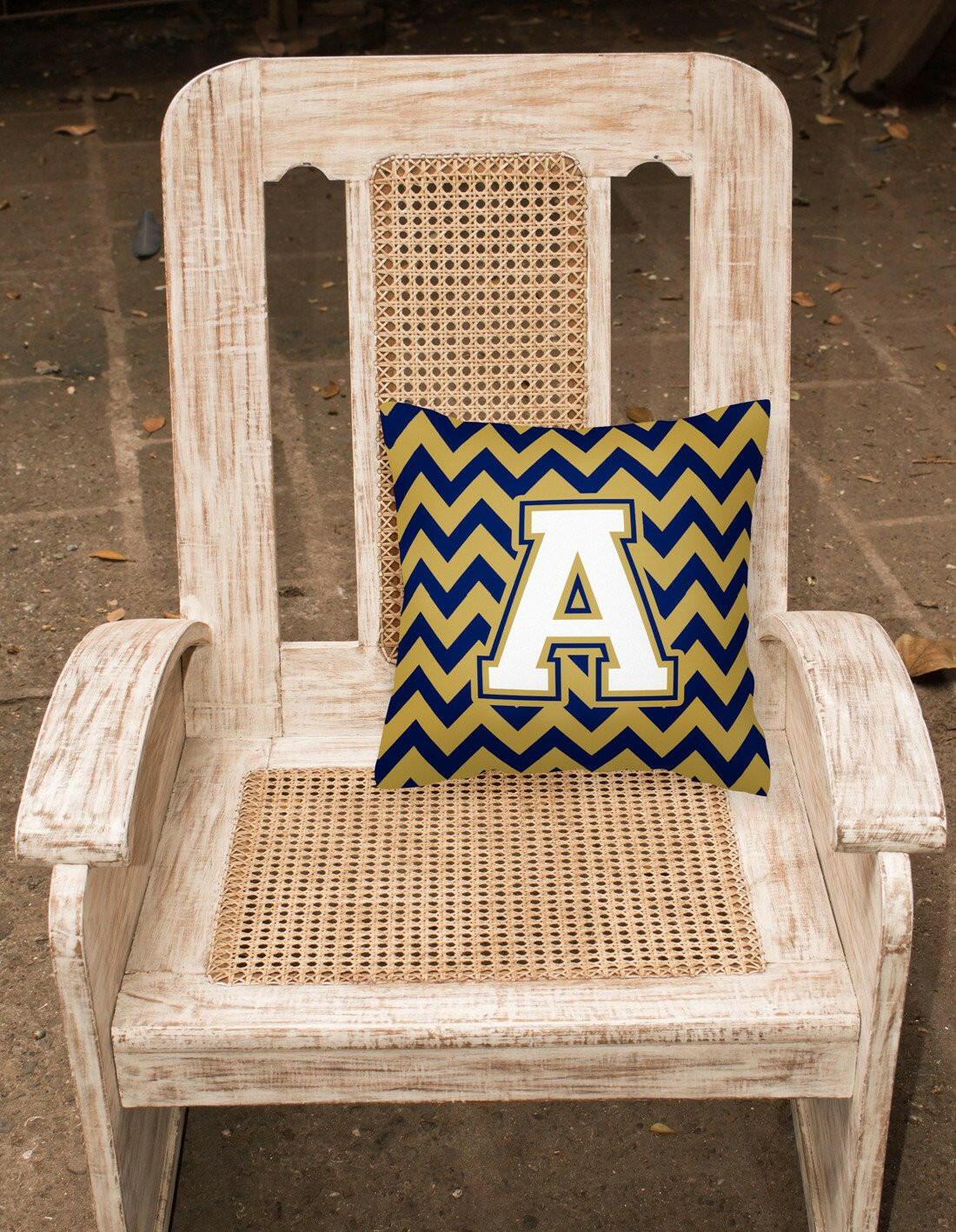 Letter A Chevron Navy Blue and Gold Fabric Decorative Pillow CJ1057-APW1414 by Caroline's Treasures
