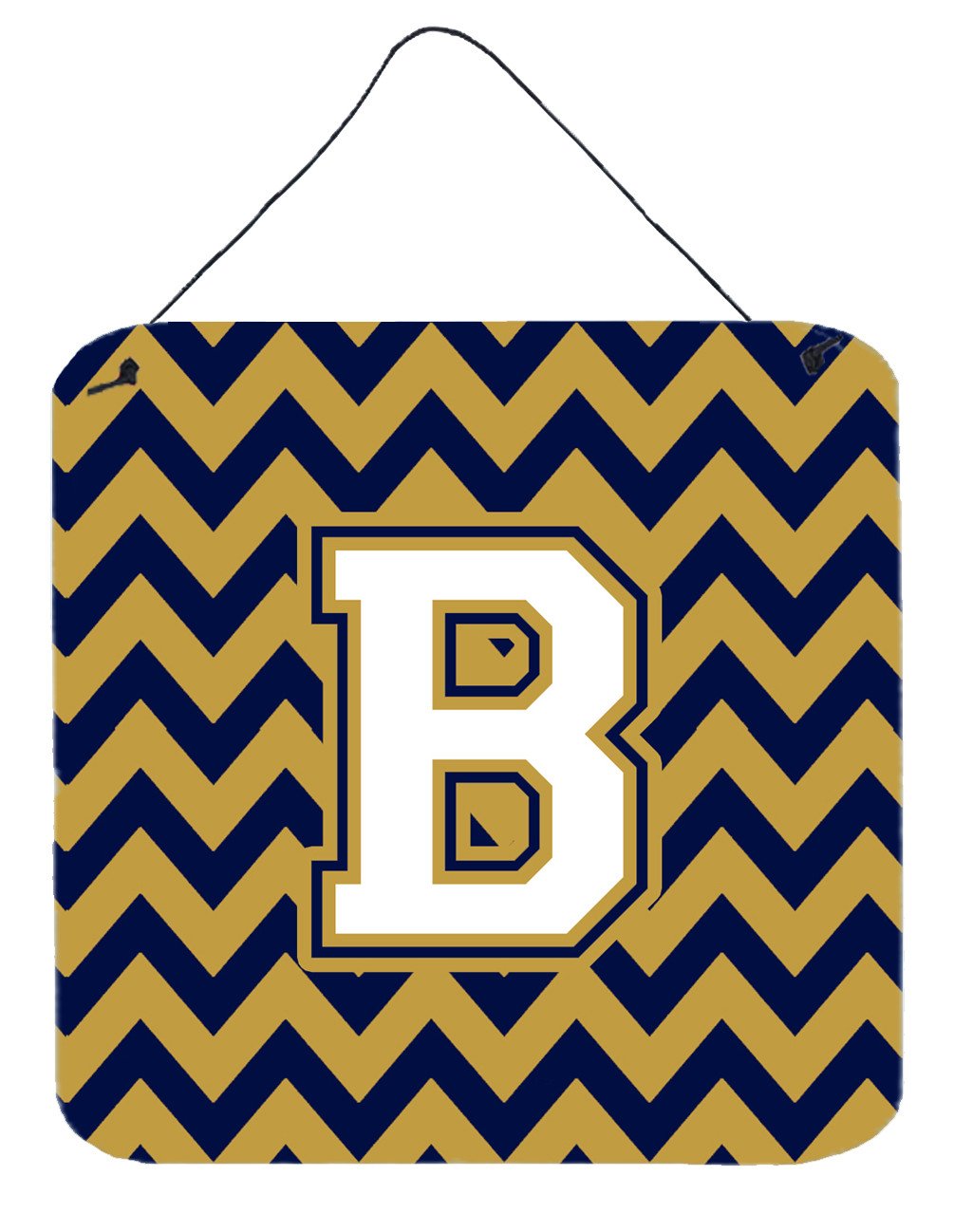 Letter B Chevron Navy Blue and Gold Wall or Door Hanging Prints CJ1057-BDS66 by Caroline&#39;s Treasures