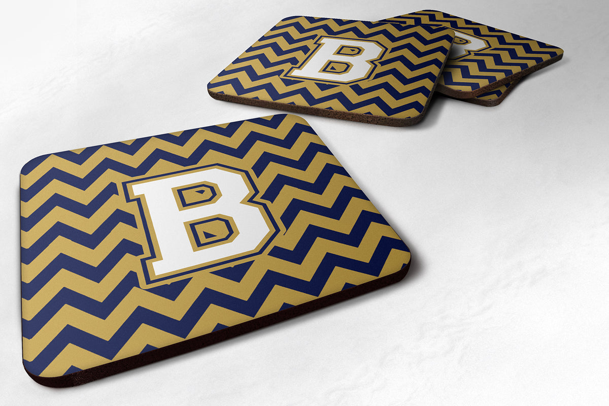 Letter B Chevron Navy Blue and Gold Foam Coaster Set of 4 CJ1057-BFC - the-store.com