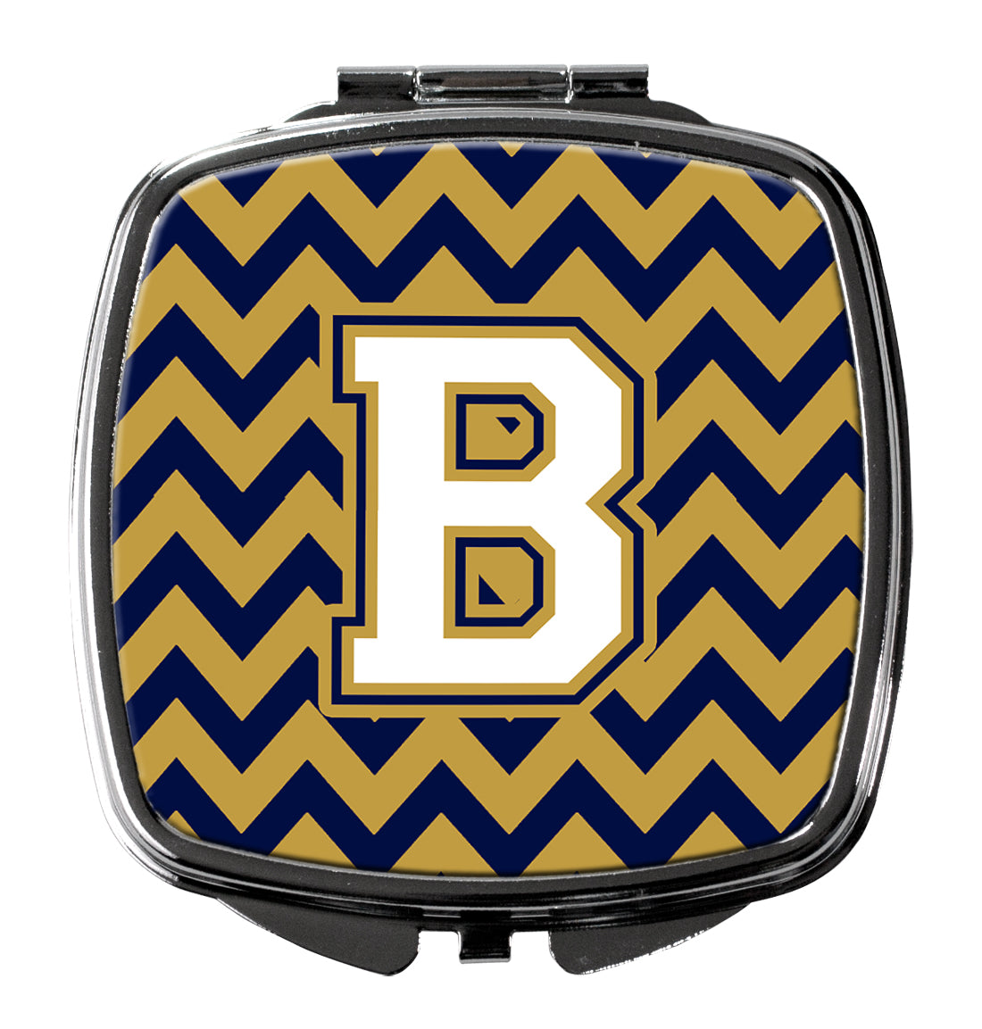 Letter B Chevron Navy Blue and Gold Compact Mirror CJ1057-BSCM