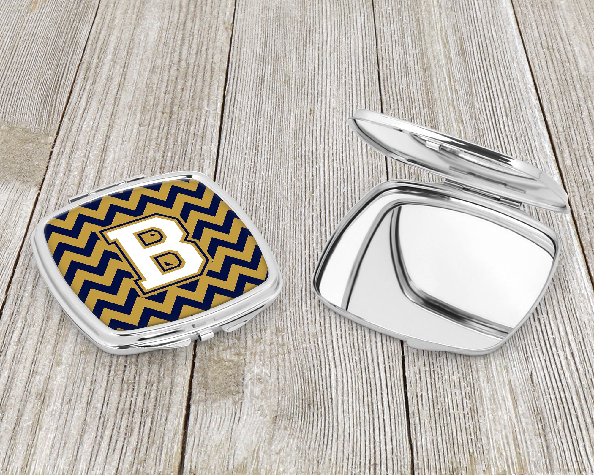 Letter B Chevron Navy Blue and Gold Compact Mirror CJ1057-BSCM  the-store.com.
