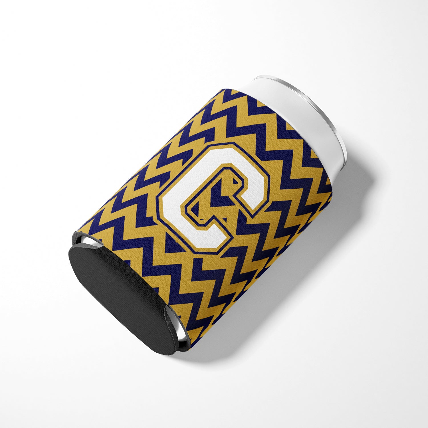 Letter C Chevron Navy Blue and Gold Can or Bottle Hugger CJ1057-CCC.