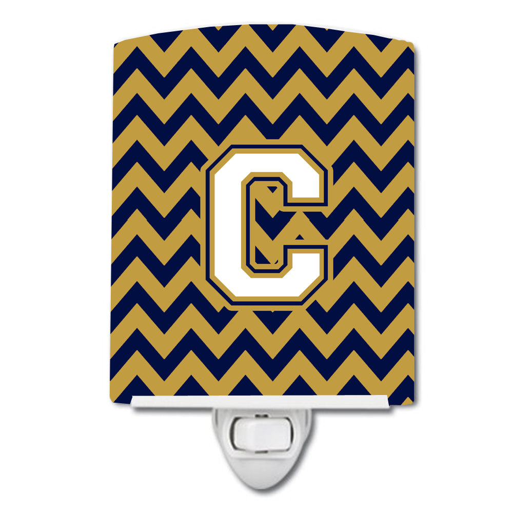 Letter C Chevron Navy Blue and Gold Ceramic Night Light CJ1057-CCNL - the-store.com