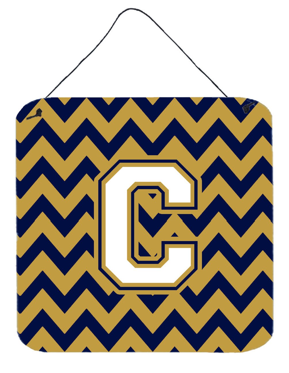 Letter C Chevron Navy Blue and Gold Wall or Door Hanging Prints CJ1057-CDS66 by Caroline's Treasures
