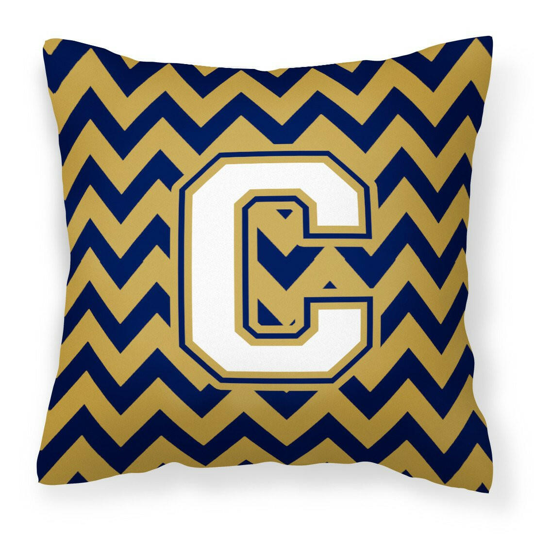 Letter C Chevron Navy Blue and Gold Fabric Decorative Pillow CJ1057-CPW1414 by Caroline&#39;s Treasures