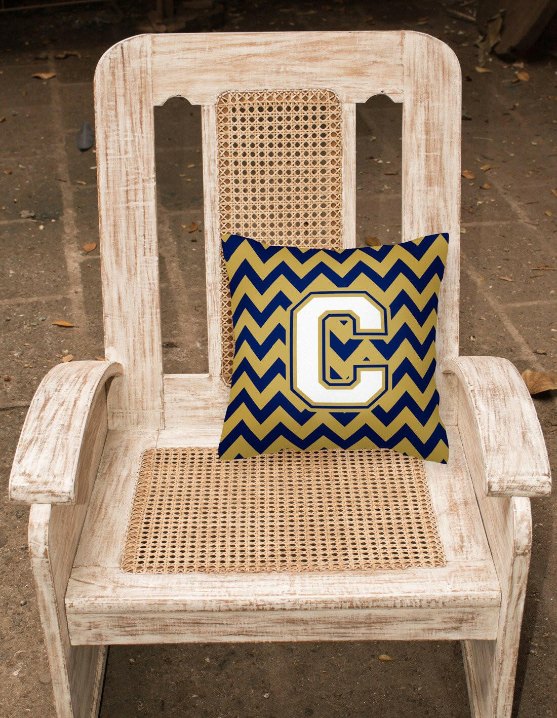 Letter C Chevron Navy Blue and Gold Fabric Decorative Pillow CJ1057-CPW1414 by Caroline's Treasures