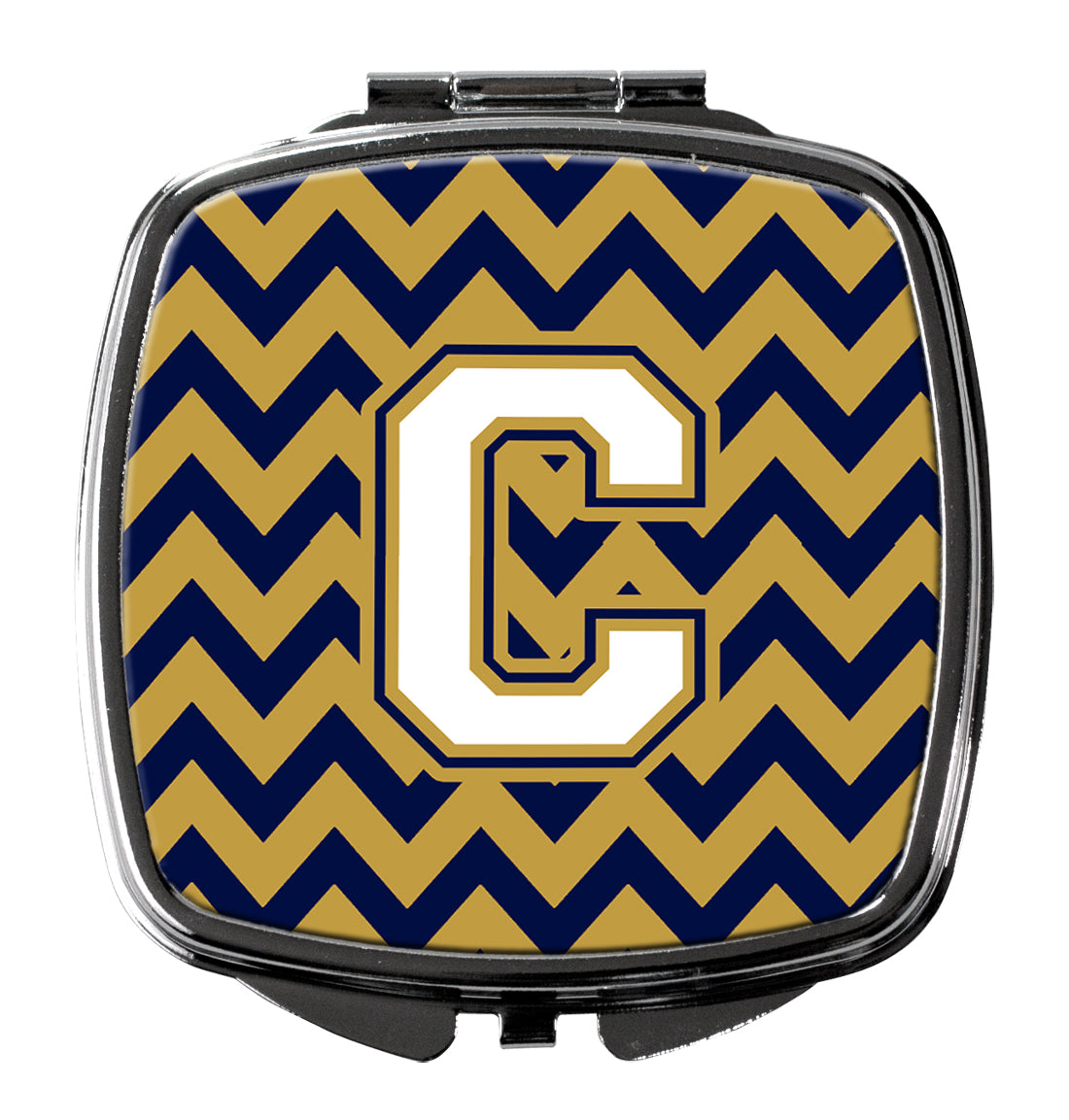 Letter C Chevron Navy Blue and Gold Compact Mirror CJ1057-CSCM  the-store.com.