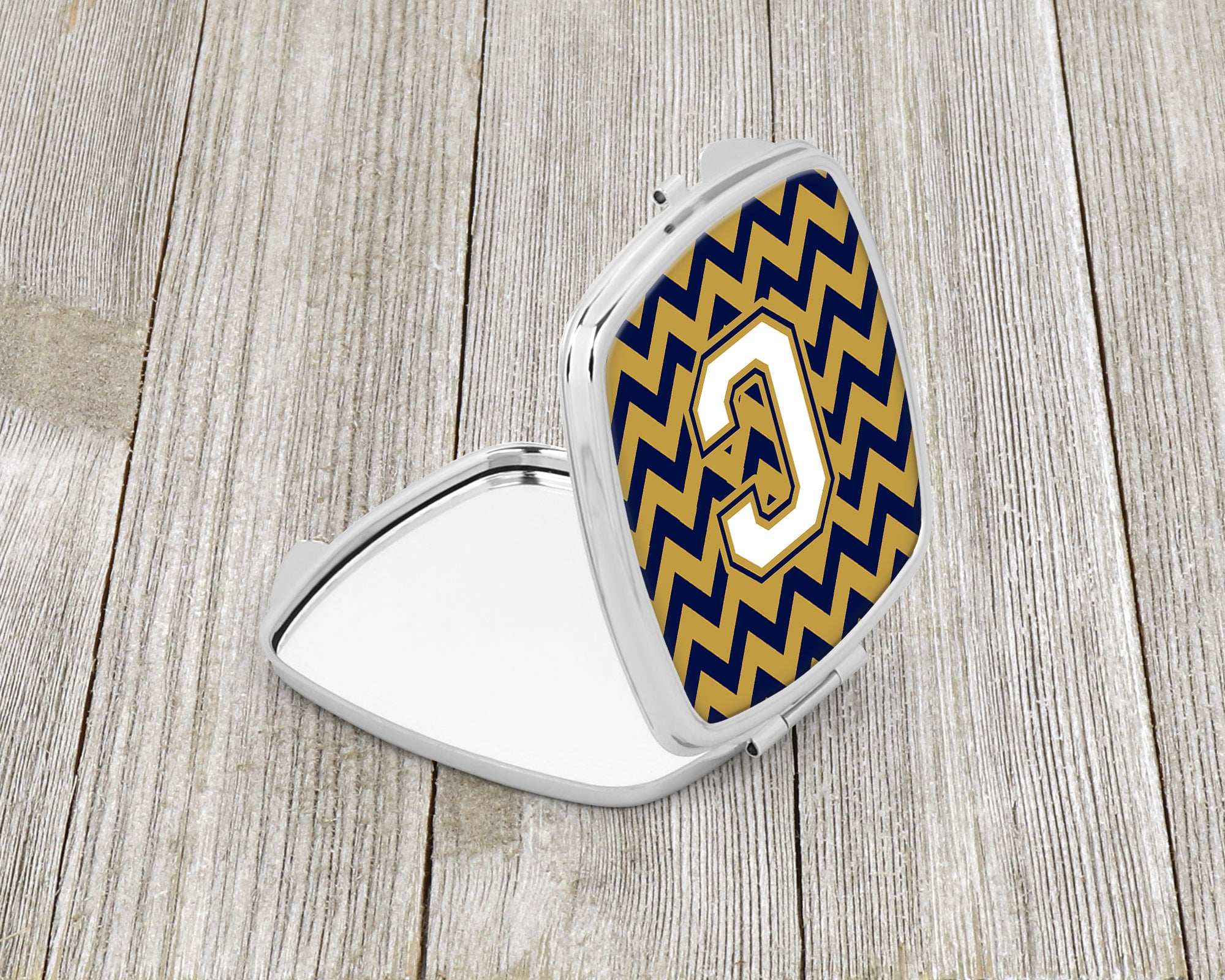 Letter C Chevron Navy Blue and Gold Compact Mirror CJ1057-CSCM  the-store.com.