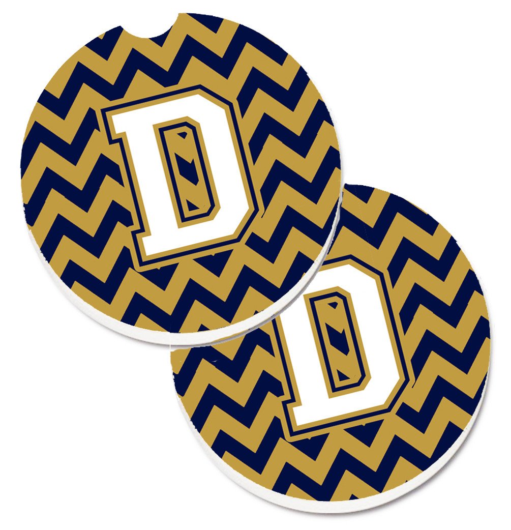 Letter D Chevron Navy Blue and Gold Set of 2 Cup Holder Car Coasters CJ1057-DCARC by Caroline&#39;s Treasures