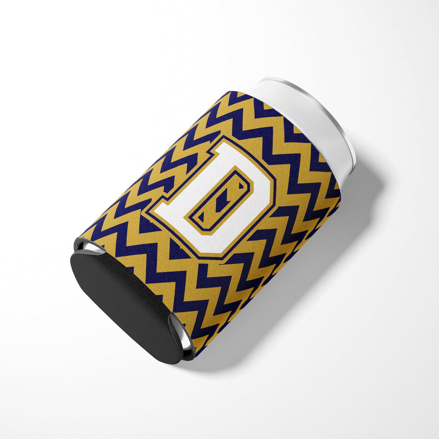 Letter D Chevron Navy Blue and Gold Can or Bottle Hugger CJ1057-DCC.