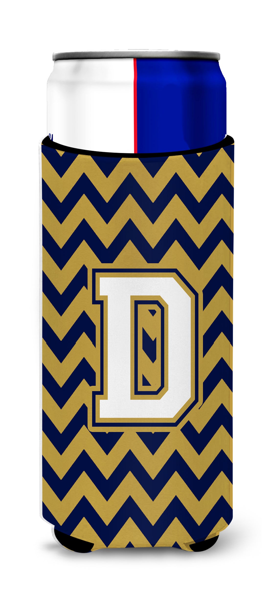 Letter D Chevron Navy Blue and Gold Ultra Beverage Insulators for slim cans CJ1057-DMUK