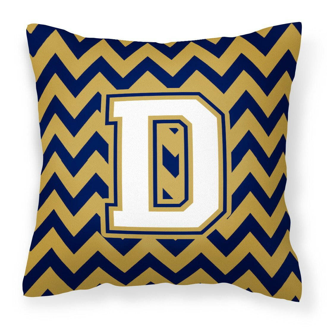 Letter D Chevron Navy Blue and Gold Fabric Decorative Pillow CJ1057-DPW1414 by Caroline&#39;s Treasures