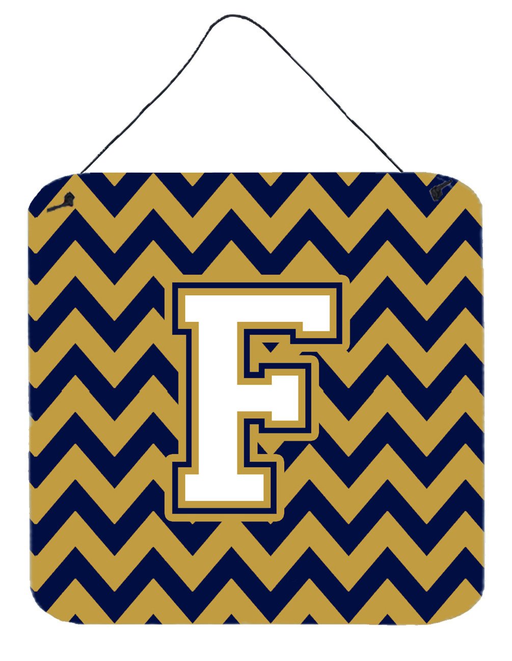 Letter F Chevron Navy Blue and Gold Wall or Door Hanging Prints CJ1057-FDS66 by Caroline&#39;s Treasures