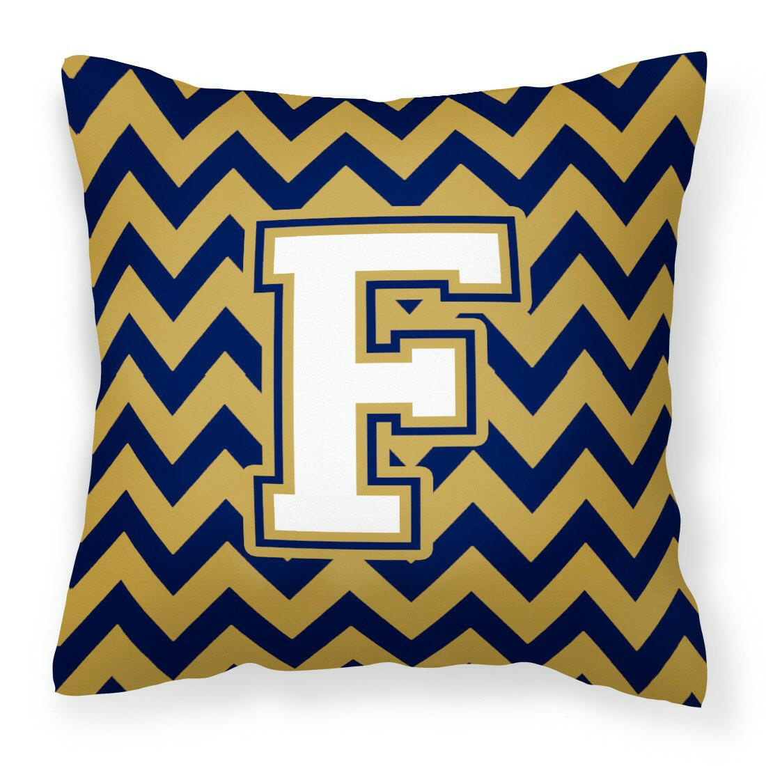 Letter F Chevron Navy Blue and Gold Fabric Decorative Pillow CJ1057-FPW1414 by Caroline's Treasures