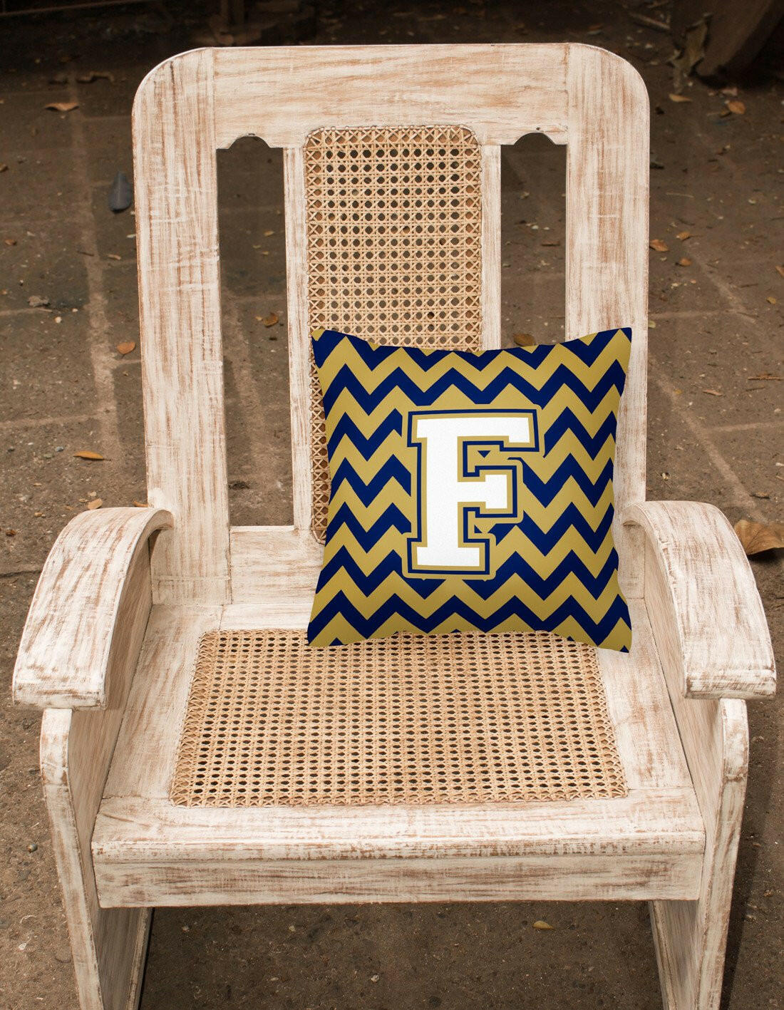 Letter F Chevron Navy Blue and Gold Fabric Decorative Pillow CJ1057-FPW1414 by Caroline's Treasures