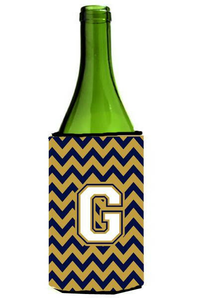 Letter G Chevron Navy Blue and Gold Wine Bottle Beverage Insulator Hugger CJ1057-GLITERK by Caroline&#39;s Treasures