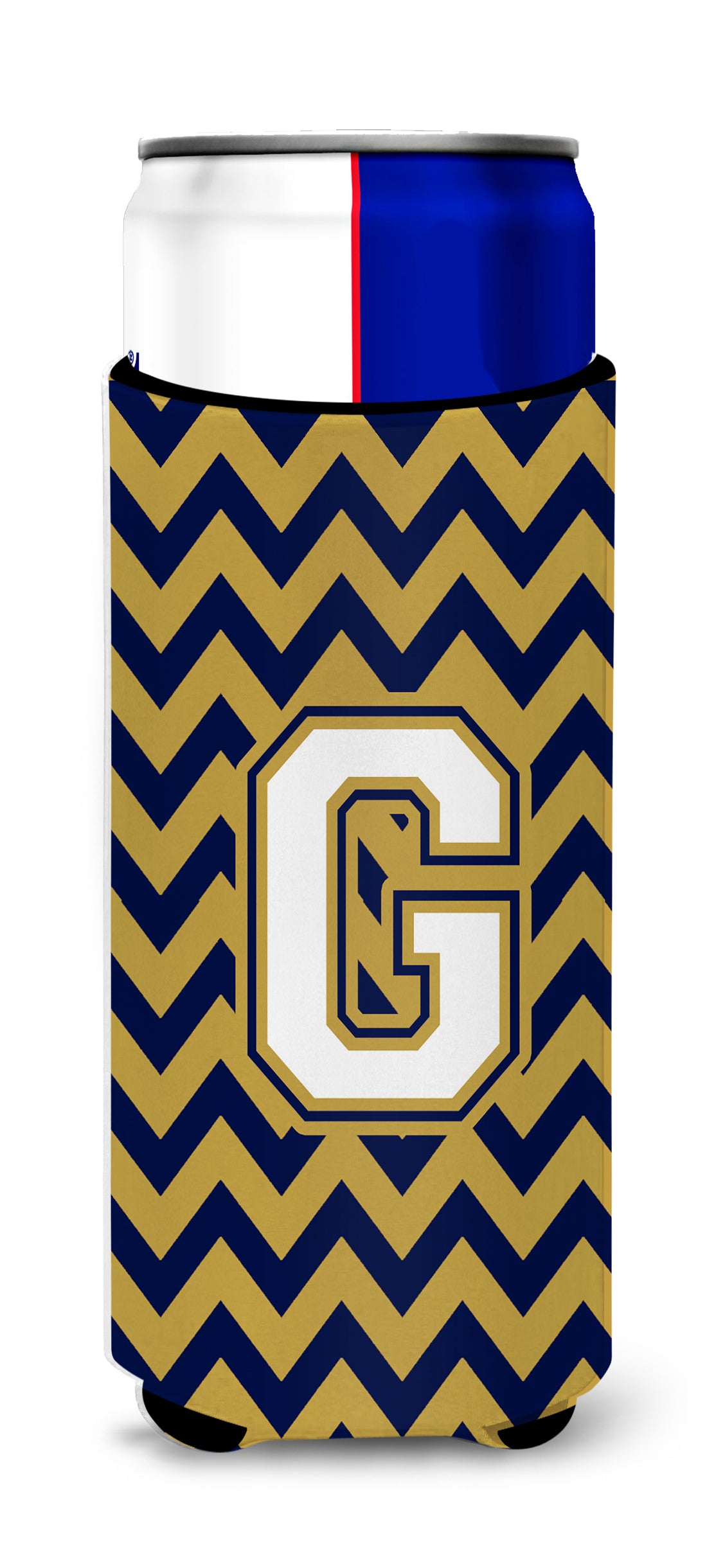 Letter G Chevron Navy Blue and Gold Ultra Beverage Insulators for slim cans CJ1057-GMUK