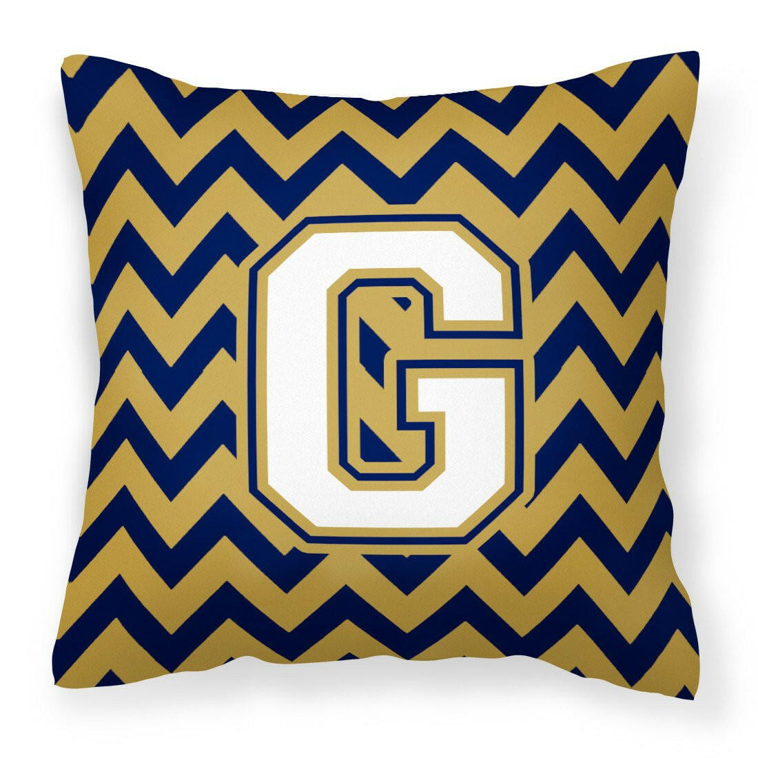Letter G Chevron Navy Blue and Gold Fabric Decorative Pillow CJ1057-GPW1414 by Caroline&#39;s Treasures