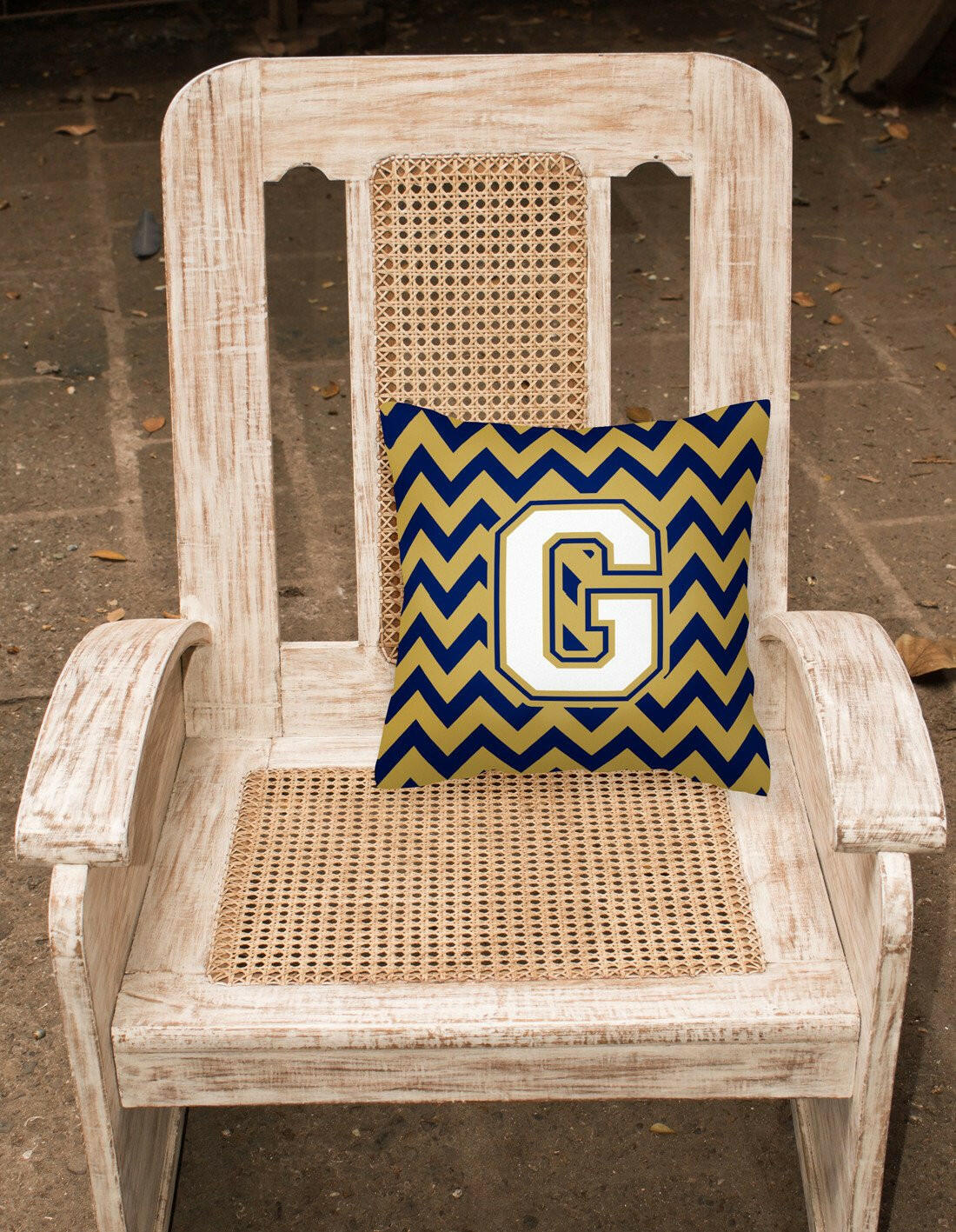 Letter G Chevron Navy Blue and Gold Fabric Decorative Pillow CJ1057-GPW1414 by Caroline's Treasures