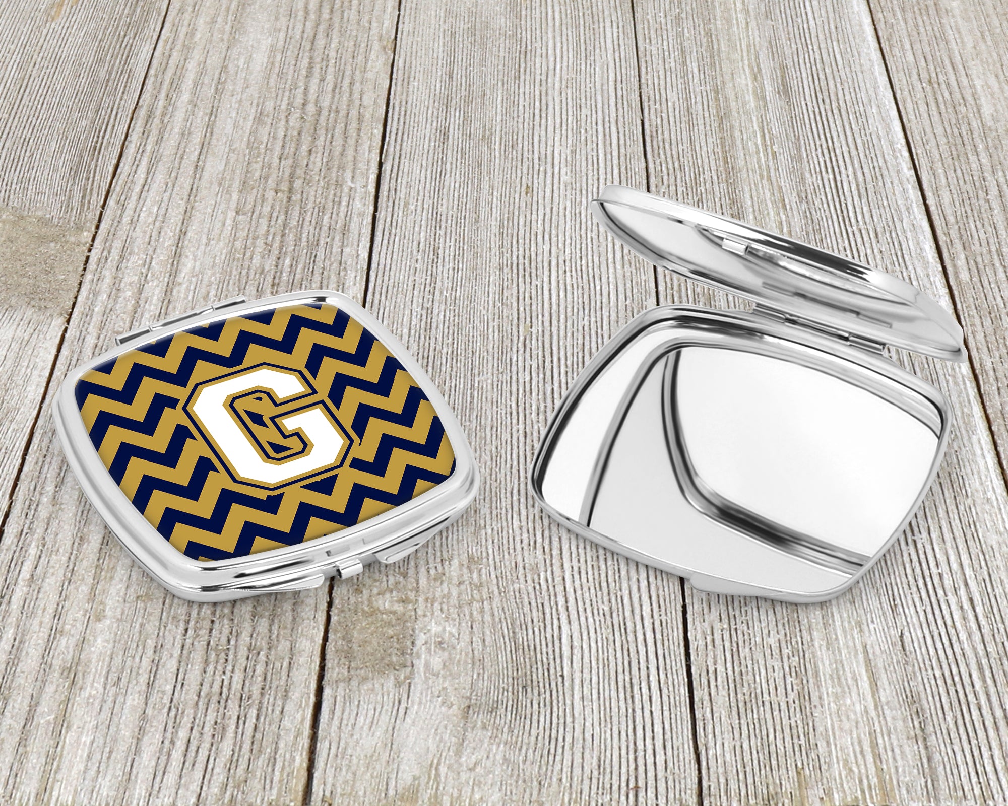 Letter G Chevron Navy Blue and Gold Compact Mirror CJ1057-GSCM  the-store.com.
