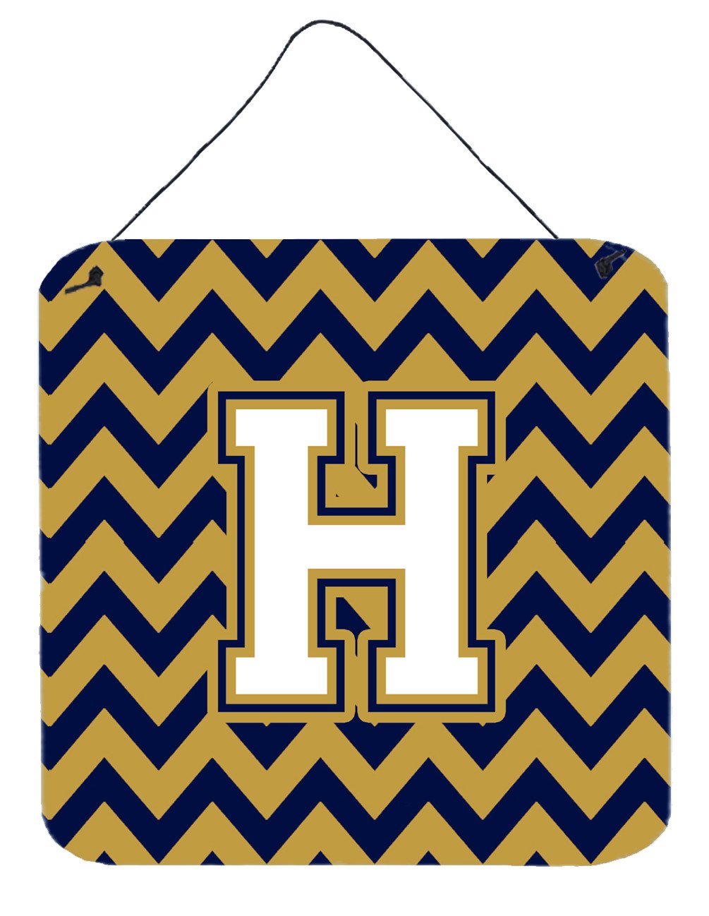 Letter H Chevron Navy Blue and Gold Wall or Door Hanging Prints CJ1057-HDS66 by Caroline&#39;s Treasures