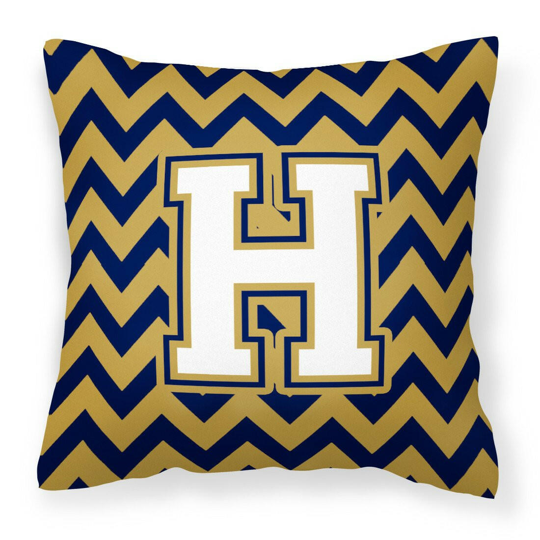 Letter H Chevron Navy Blue and Gold Fabric Decorative Pillow CJ1057-HPW1414 by Caroline&#39;s Treasures