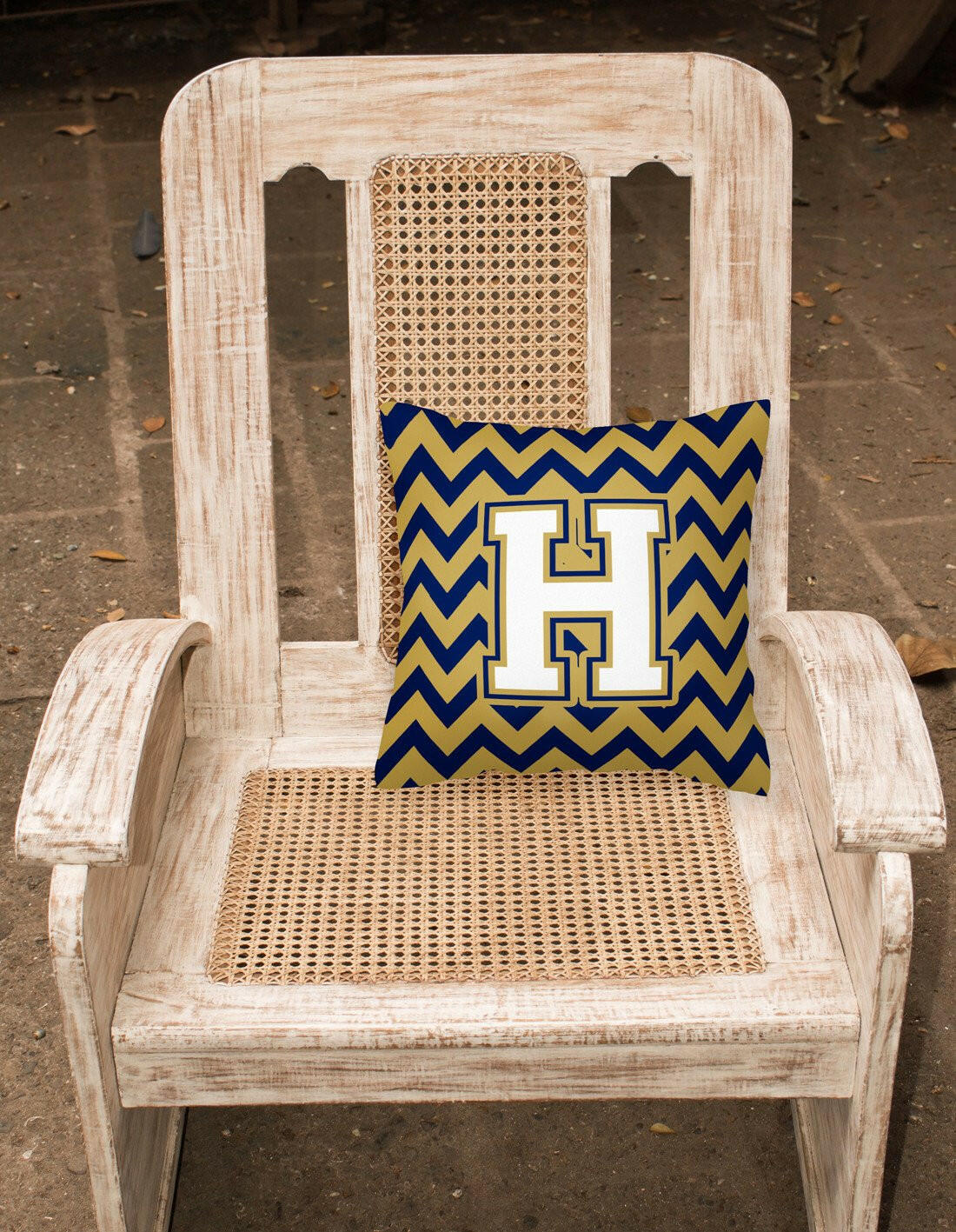 Letter H Chevron Navy Blue and Gold Fabric Decorative Pillow CJ1057-HPW1414 by Caroline's Treasures