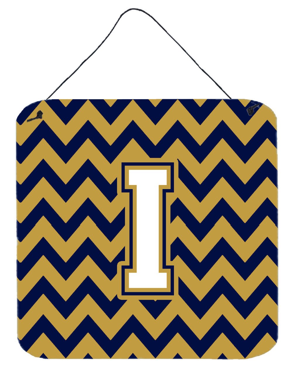 Letter I Chevron Navy Blue and Gold Wall or Door Hanging Prints CJ1057-IDS66 by Caroline&#39;s Treasures