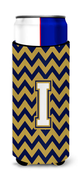 Letter I Chevron Navy Blue and Gold Ultra Beverage Insulators for slim cans CJ1057-IMUK