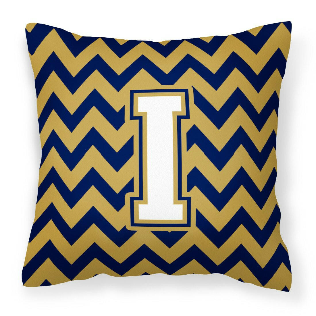Letter I Chevron Navy Blue and Gold Fabric Decorative Pillow CJ1057-IPW1414 by Caroline's Treasures