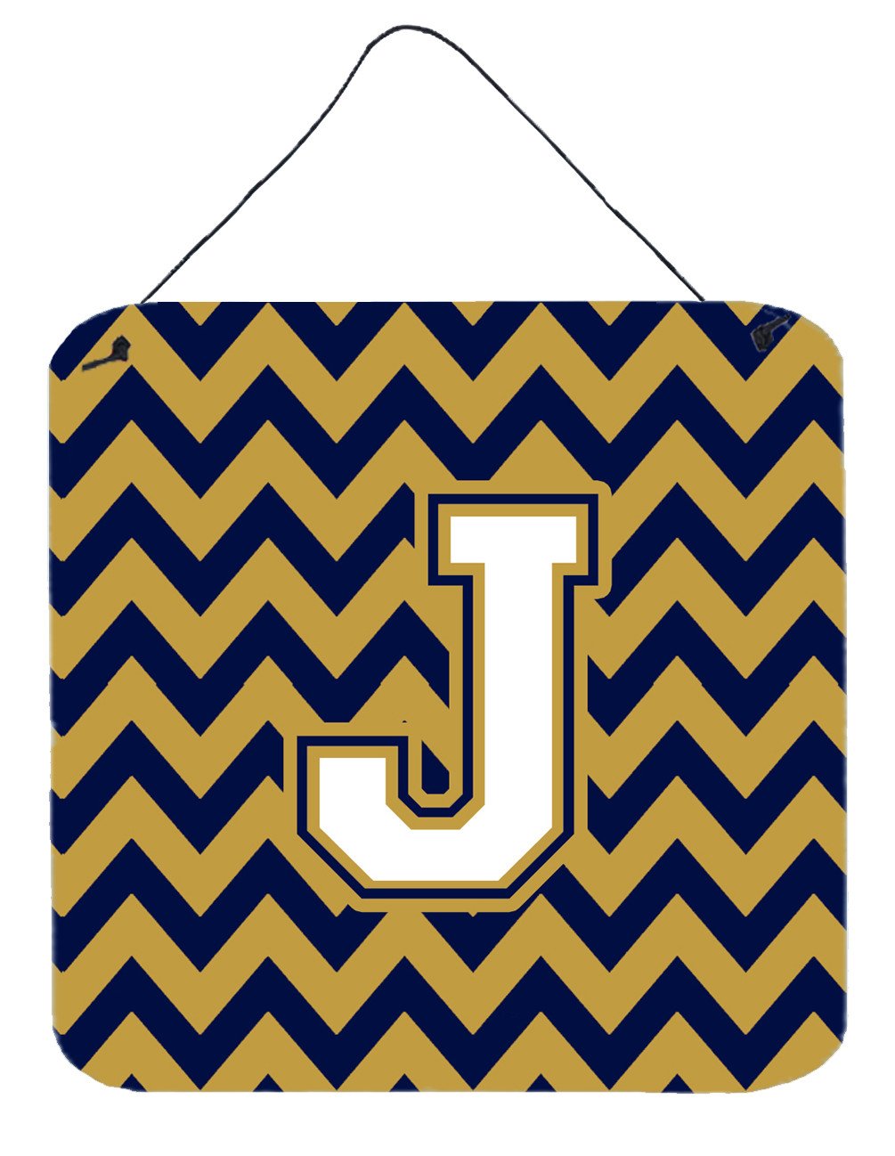 Letter J Chevron Navy Blue and Gold Wall or Door Hanging Prints CJ1057-JDS66 by Caroline&#39;s Treasures