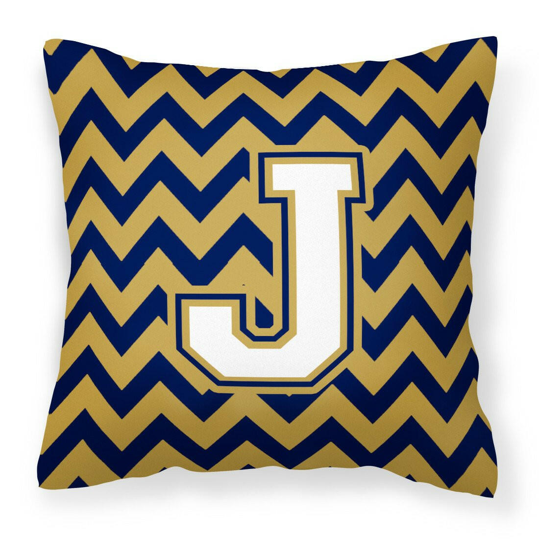 Letter J Chevron Navy Blue and Gold Fabric Decorative Pillow CJ1057-JPW1414 by Caroline&#39;s Treasures