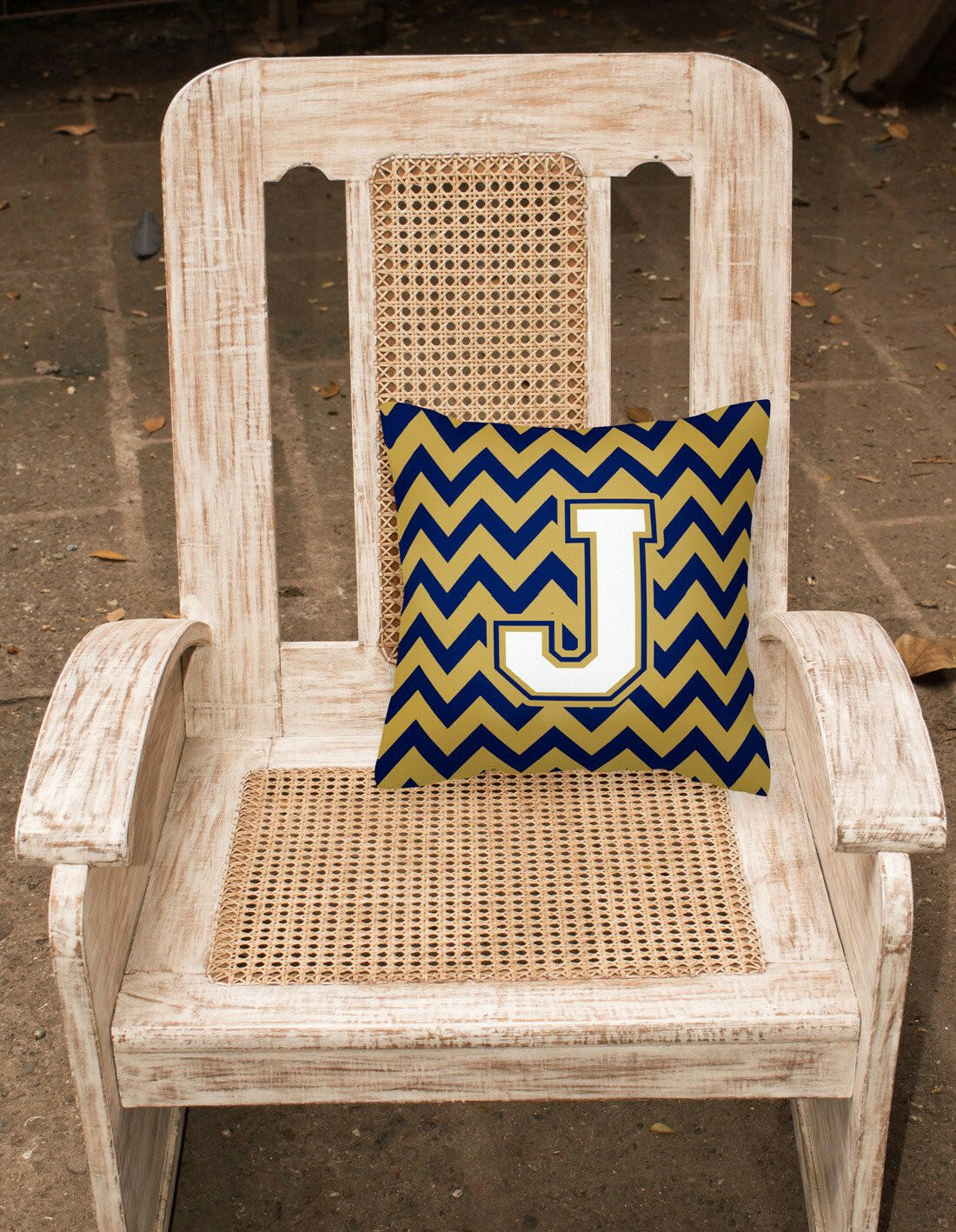 Letter J Chevron Navy Blue and Gold Fabric Decorative Pillow CJ1057-JPW1414 by Caroline's Treasures