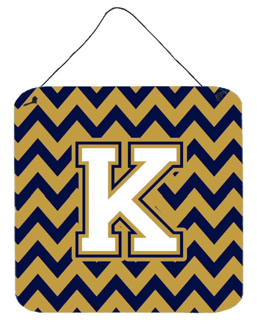 Letter K Chevron Navy Blue and Gold Wall or Door Hanging Prints CJ1057-KDS66 by Caroline&#39;s Treasures