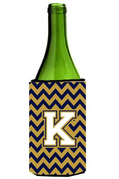 Letter K Chevron Navy Blue and Gold Wine Bottle Beverage Insulator Hugger CJ1057-KLITERK by Caroline&#39;s Treasures