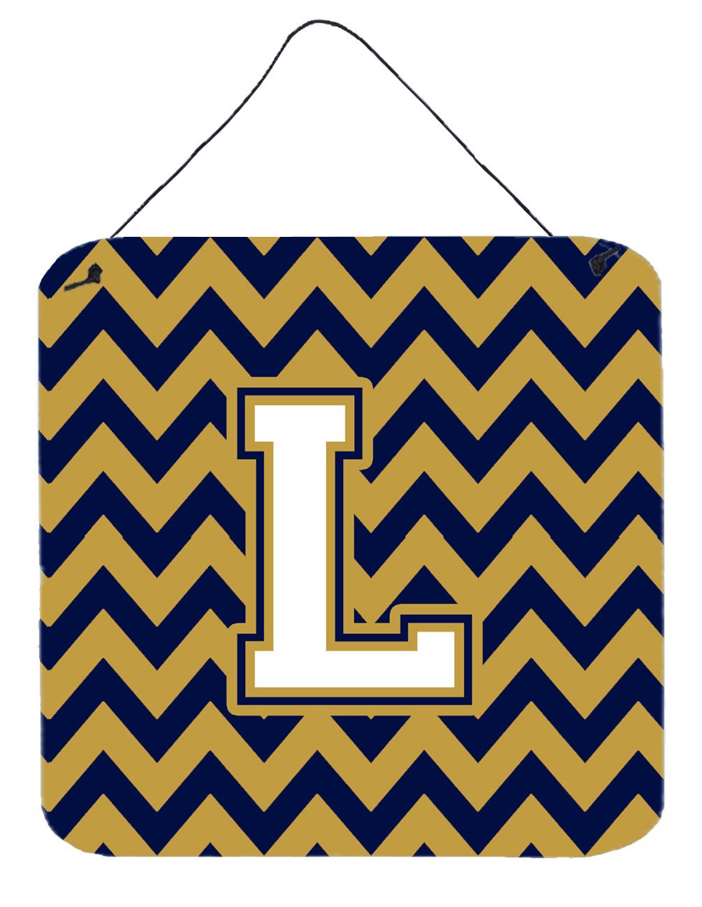 Letter L Chevron Navy Blue and Gold Wall or Door Hanging Prints CJ1057-LDS66 by Caroline&#39;s Treasures