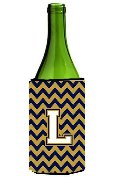Letter L Chevron Navy Blue and Gold Wine Bottle Beverage Insulator Hugger CJ1057-LLITERK by Caroline&#39;s Treasures
