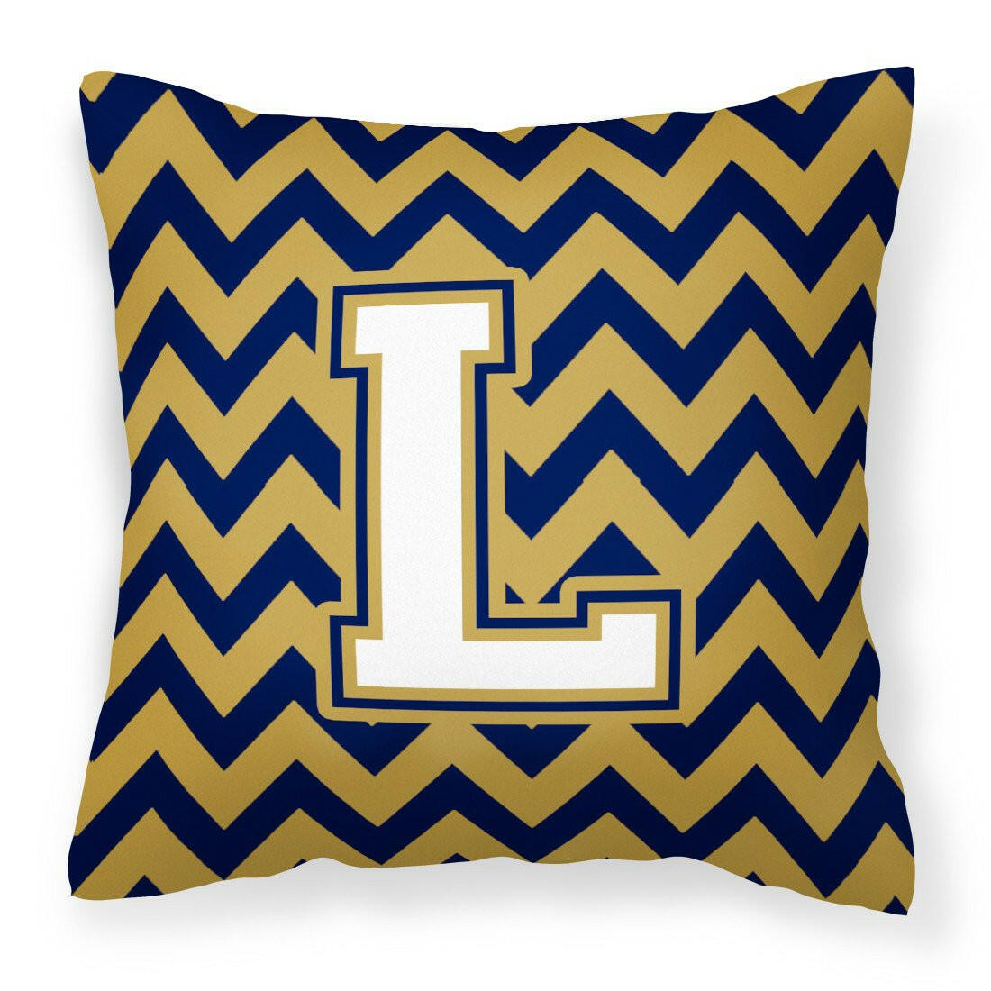 Letter L Chevron Navy Blue and Gold Fabric Decorative Pillow CJ1057-LPW1414 by Caroline&#39;s Treasures