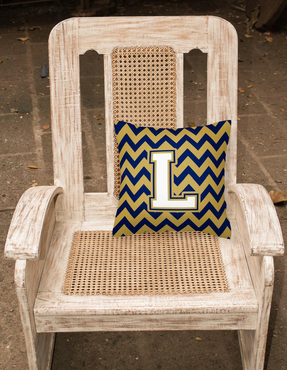 Letter L Chevron Navy Blue and Gold Fabric Decorative Pillow CJ1057-LPW1414 by Caroline's Treasures