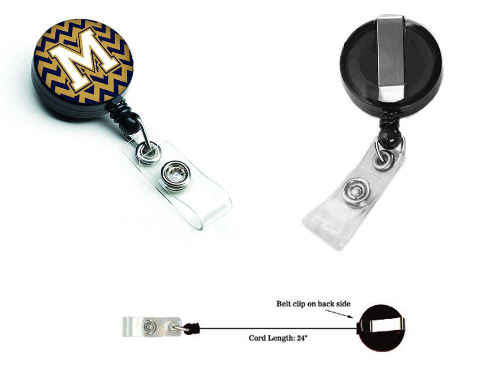 Letter M Chevron Navy Blue and Gold Retractable Badge Reel CJ1057-MBR.